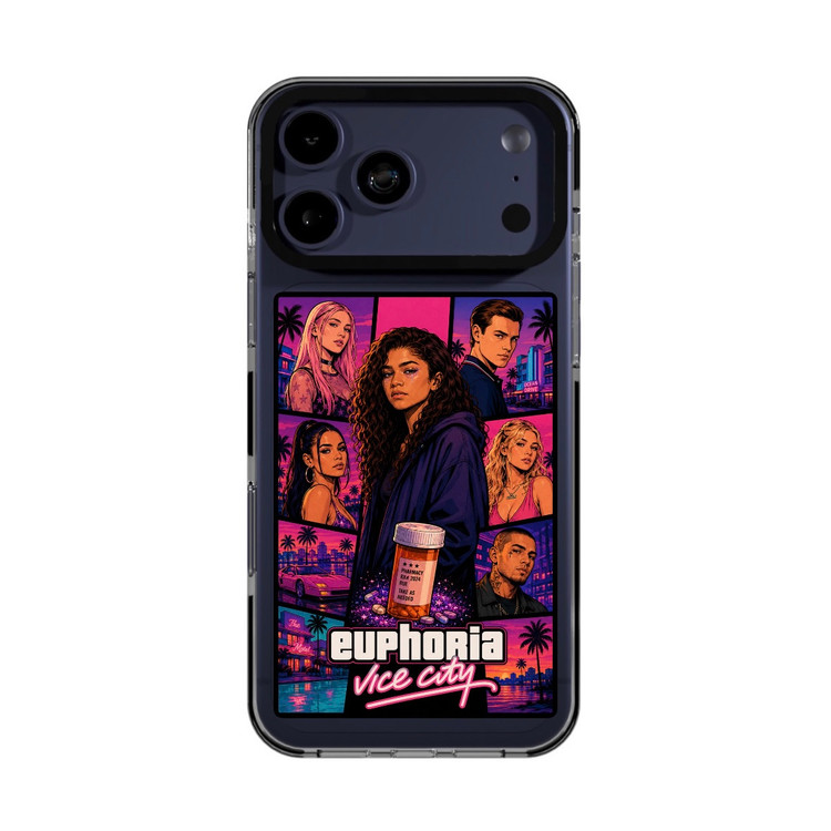قاب آیفون آنتیشوک طرح Euphoria Vice City | گارد شفاف فانتزی با تم نئون و استایل رترو