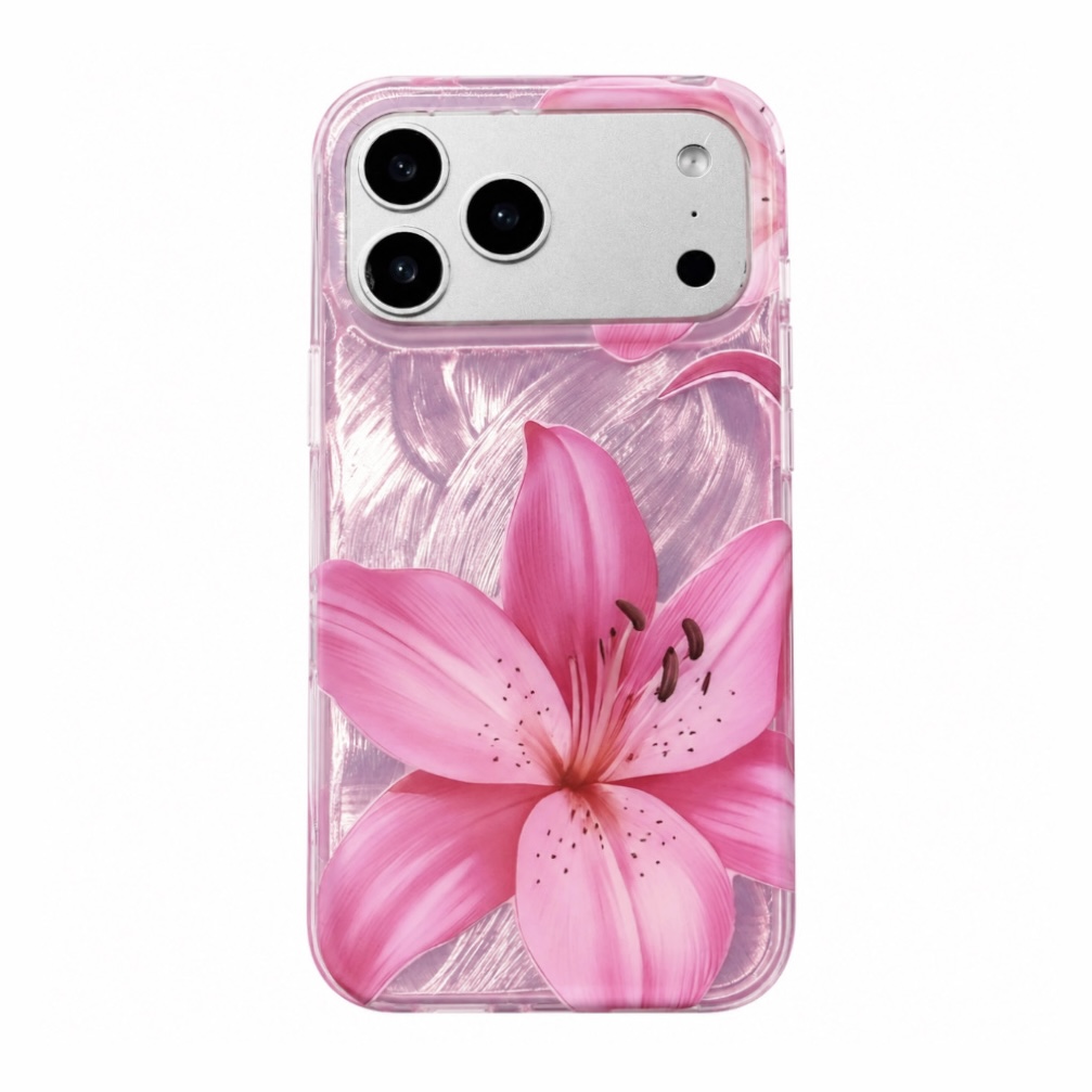 قاب آیفون طرح گل لیلیوم صورتی براق | Pink Lily Glossy Case for iPhone