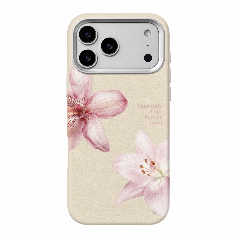 قاب چرمی آیفون طرح گل لیلیوم صورتی (The Bright pink Flower) با فریم محافظ لنز