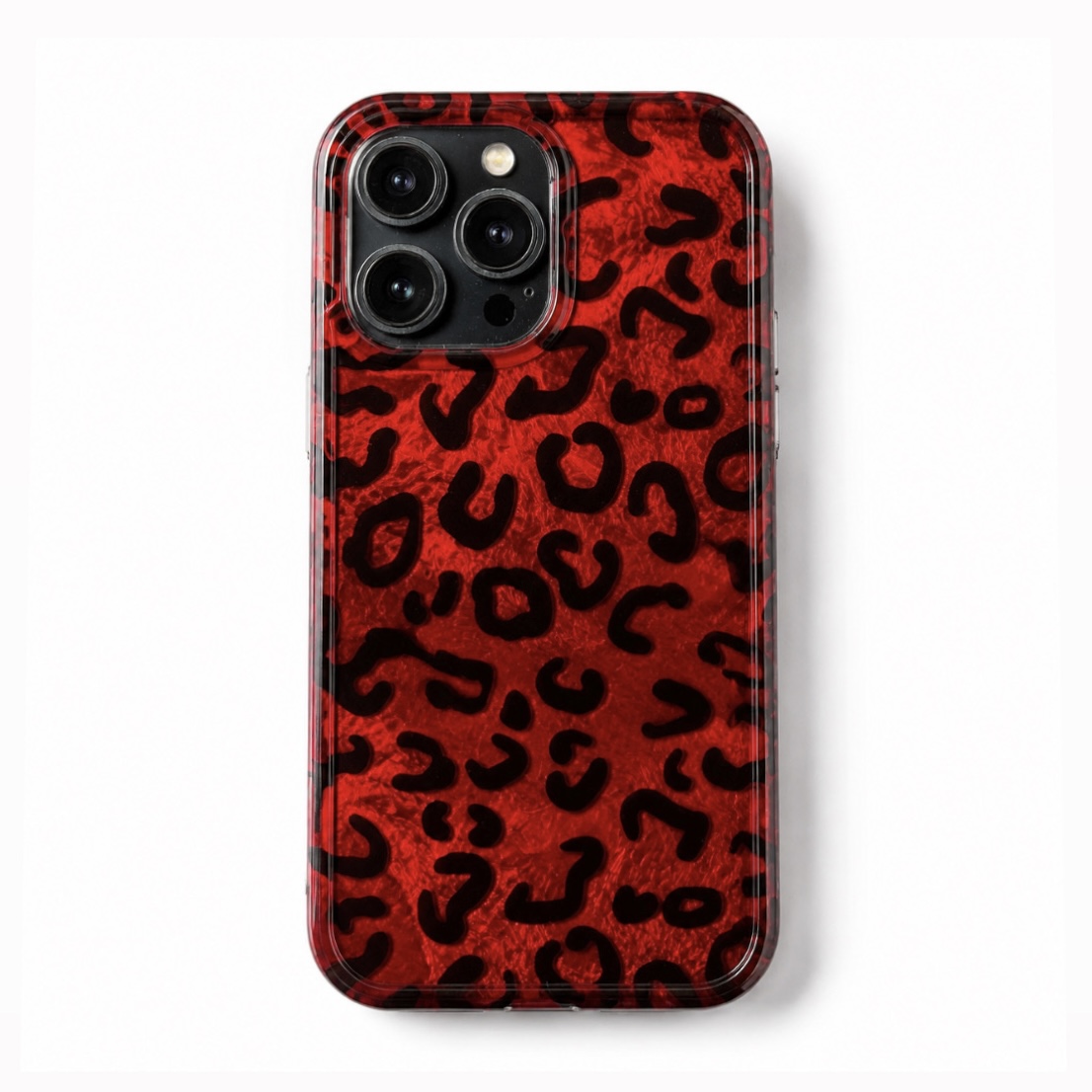 قاب آیفون Red Leopard Glossy | قاب آنتی‌شوک طرح پلنگی قرمز متالیک مخصوص iPhone
