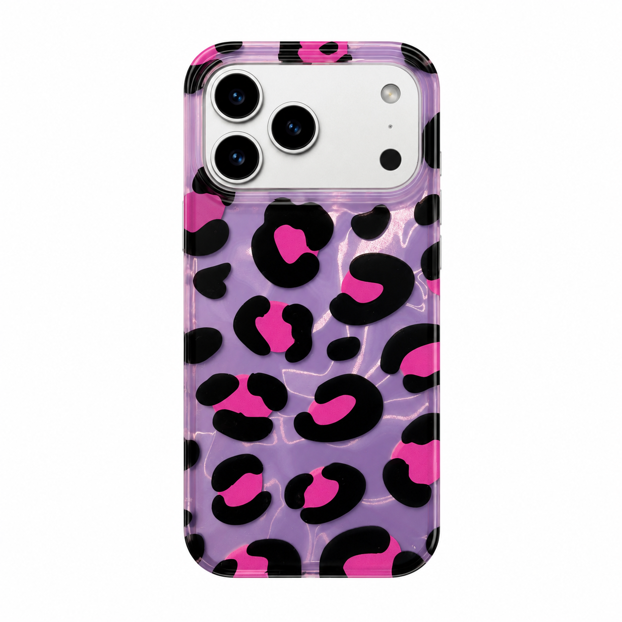 قاب آیفون Pink Lavender Leopard | قاب آنتی‌شوک طرح پلنگی صورتی بنفش براق مخصوص iPhone