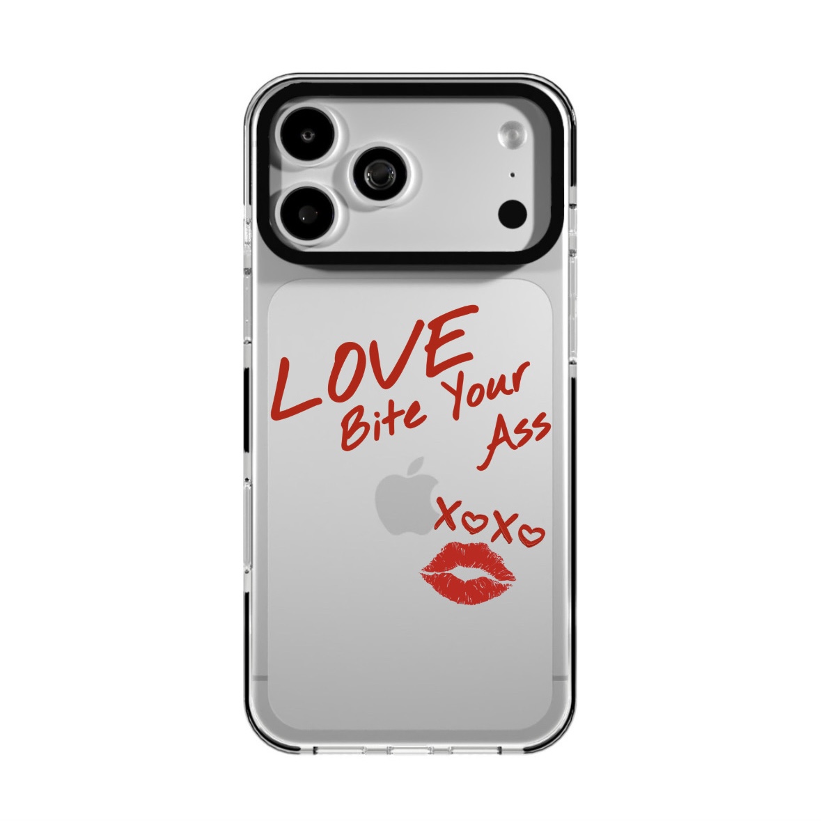 قاب شفاف آیفون طرح LOVE Bite Your… | قاب فانتزی چاپ برجسته با طرح لب و نوشته قرمز