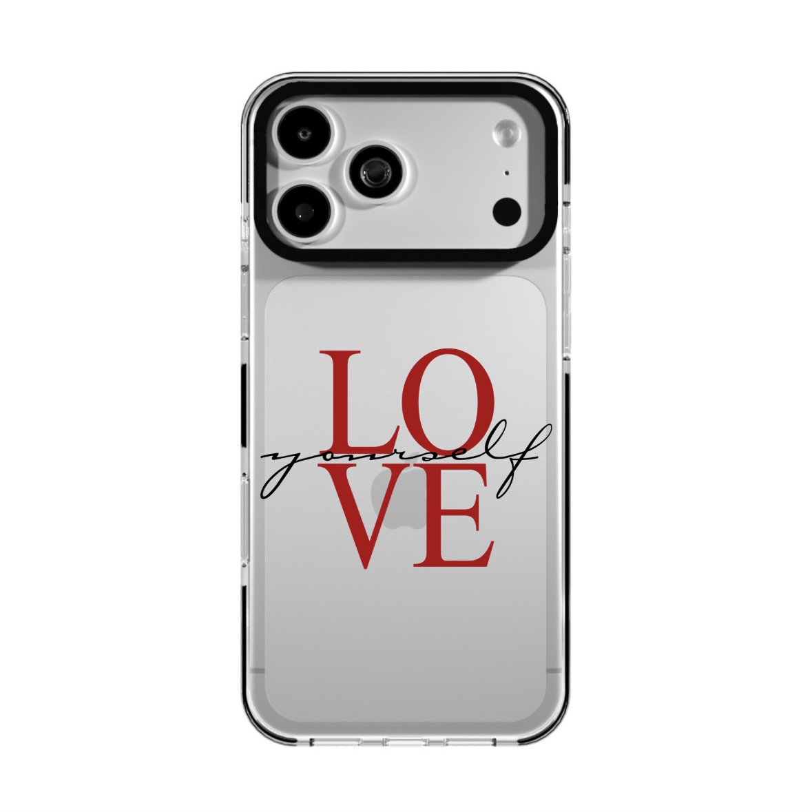 قاب شفاف آیفون طرح LOVE Yourself | قاب آنتی‌شوک با محافظ لنز