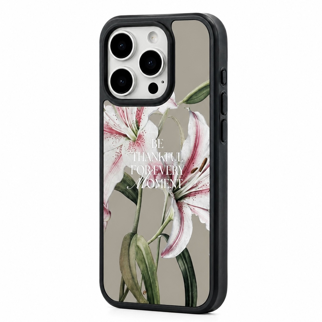 قاب آینه‌ای طرح گل لیلیوم (Lily Mirror Case) | قاب محافظ آیفون با طراحی لوکس و فریم مشکی
