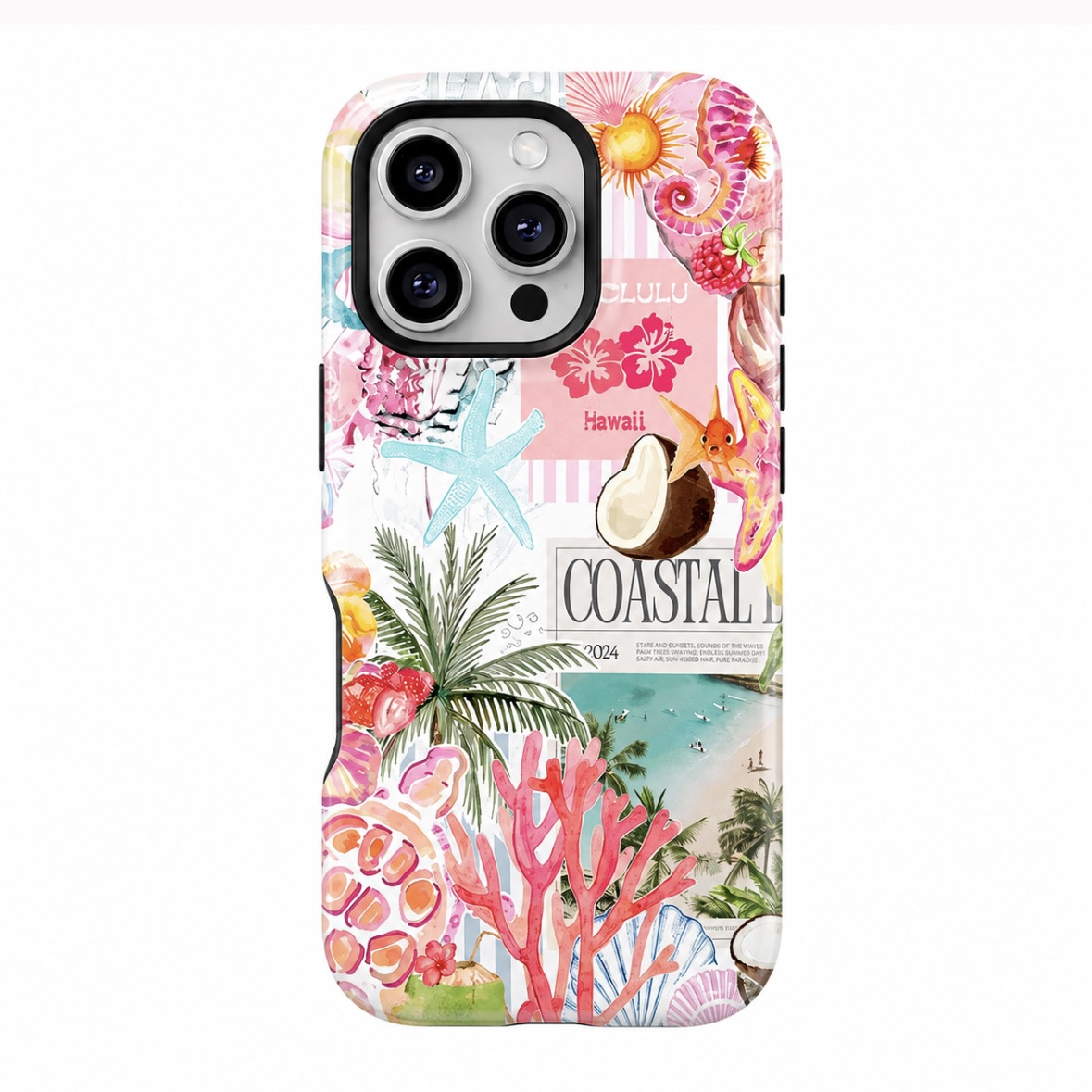 قاب آیفون طرح هاوایی صورتی Coastal Hawaii | قاب فانتزی ساحلی آیفون